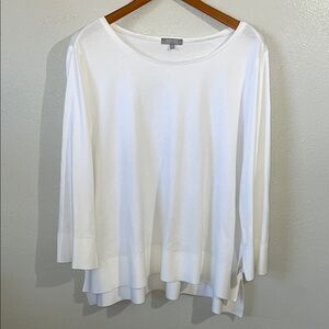 Lagenlook White Cotton Knit Layered Hem 3/4 Sleeve Top Large Habitat Stretch
